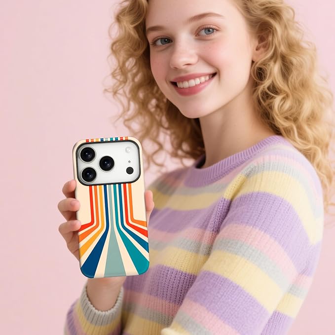 Magnetic for iPhone 17 Pro Max Case Cute Stripes Phone Case, Shockproof Slim TPU and Hard PC Protective Phone Cover Compatible with MagSafe Designed for Women Girls,Retro Stretch