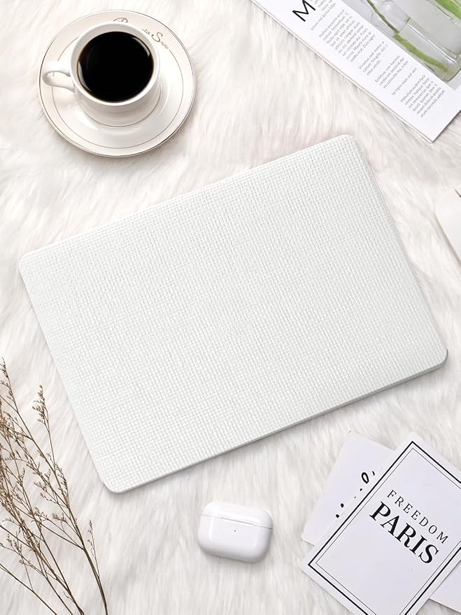 Seorsok Compatible with MacBook Pro 14inch Case 2026 2025-2021 M5 M4 M3 A3426 A3427 A3434 A3112 A3185 A3401 M2 A2779 M1 A2442,Leather Plastic Hard Shell Case&Keyboard Cover,White Woven No Logo Cutout