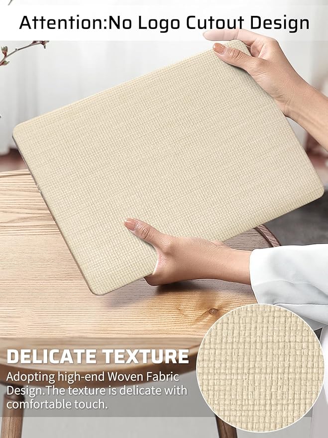 Seorsok Compatible with MacBook Air 13 Inch Case2022 2021 2020 2019 2018 Release A1932 A2179 M1 A2337,Elegant Fabric Leather Plastic Hard Shell Case with Keyboard Cover,Khaki Wovenb No Logo Cutout