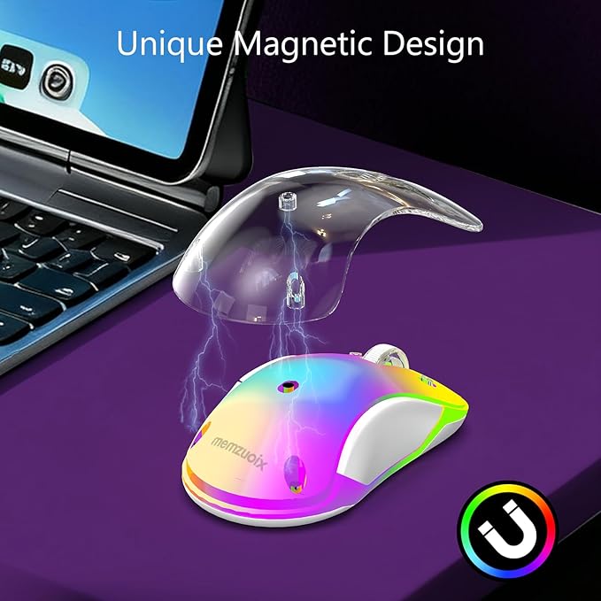 memzuoix 2.4G Wireless Mouse with Customizable Cover & 9-Color LED - Rechargeable Ergonomic, 1400 DPI, 5 Buttons, USB Receiver for PC/Mac - Purple