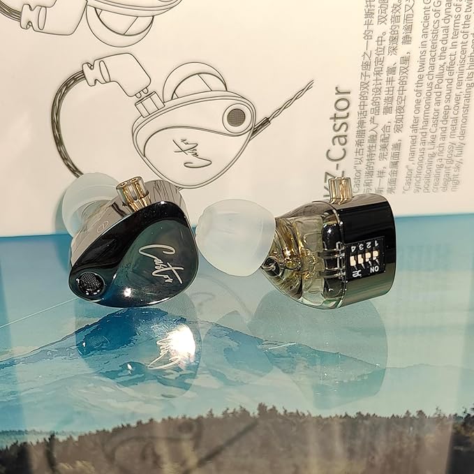 in Ear Monitor Headphones, KZ Castor Improved Bass HiFi Earphone Sound Tunable Noise Isolating IEMs, Dual-Dynamic Driver Wired Earbuds with Detachable Cable for Singers Musicians