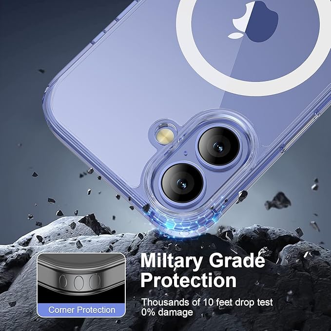 Anti-Yellowing Strong Magnetic for iPhone 16 Case [Compatible with MagSafe] [12FT Military Grade Drop] Shockproof Protective Slim Thin iPhone 16 Cover 6.1 Inch, Clear