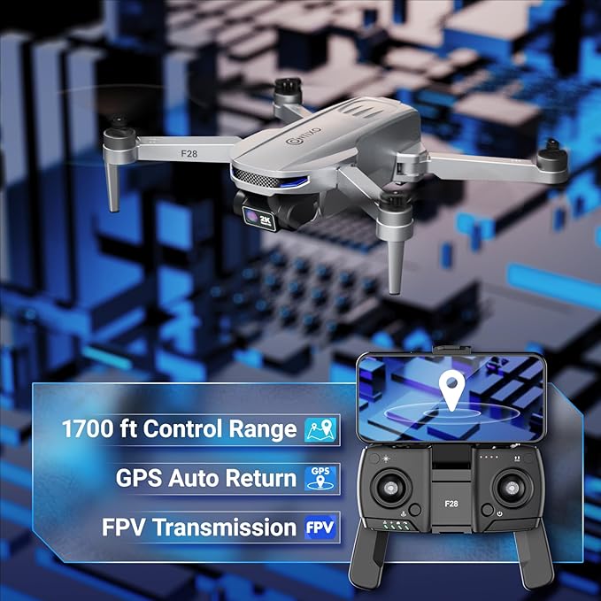 Contixo F28 Camera Drone for Adults, GPS Auto Follow, 26 Min Flight Time, Foldable FPV Drones with One-Button Return, Orbit, Waypoint, Selfie Mode, No FAA Required, Carry Case Included