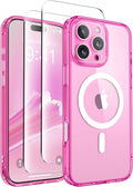 CAPRARO Magnetic Compatible with iPhone 16 Pro Case, Upgraded [Full Camera Protection] [Compatible with MagSafe] Protective Translucent Matte Women Girl Phone Case Cover, Clear Neon