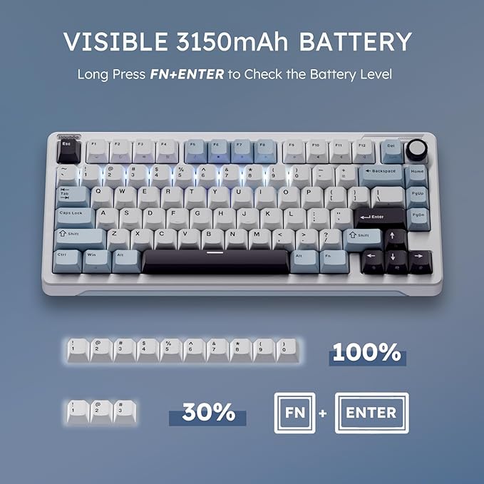 iLovBee B75 Wireless Mechanical Keyboard, Creamy 75% Percent RGB Gaming Keyboard with Knob, Bluetooth/2.4GHz/USB Wired Hot Swappable Keyboards, Gasket Mounted PBT Keycaps, Pre-Lubed Linear Switches