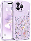 GVIEWIN for iPhone 15 Pro Max Case Compatible with MagSafe [Curly Wave Edge][Full Camera Protection] Floral Translucent Shockproof Magnetic Women Phone Case for 15 Pro Max 6.7'', Floratopia/Purple