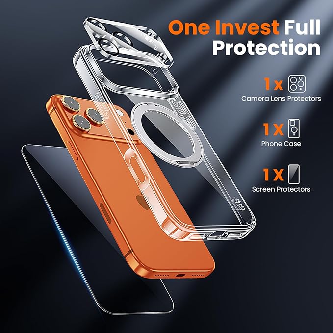 toushion 3 in 1 for iPhone 17 Pro Case Stand |Build in Kickstand,Screen Protector *1 & Camera Lens Protector*1, Not Yellowing, Fits MagSafe, Military-Grade Protection