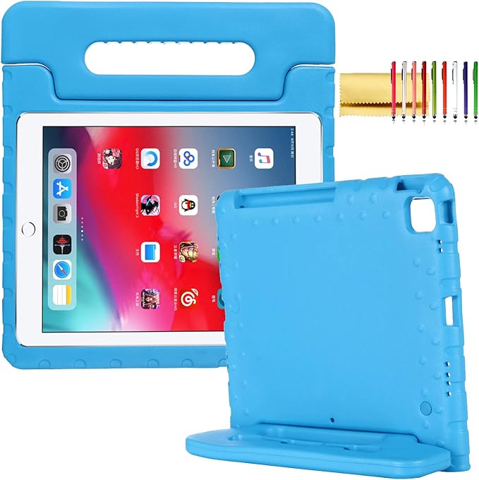Kids Case for iPad Pro 11" 2022/2021/2020 (4th/3rd/2nd Gen), Techcircle [Support Pencil Charging] Handle Stand Lightweight EVA Foam Bumper Protective Rugged Drop Protection Child Proof Cover, Blue