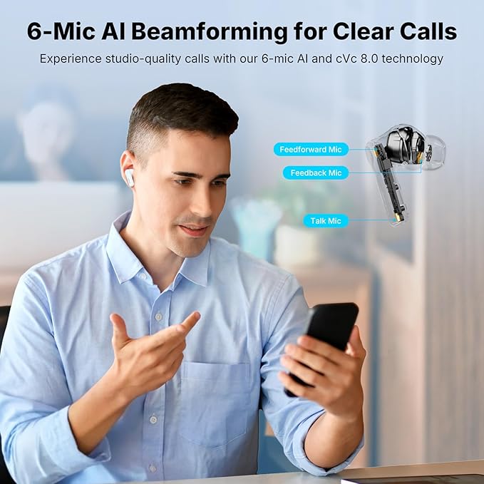 EarFun Air Pro 4+ Adaptive Noise Cancelling Wireless Earbuds, Qualcomm aptX Lossless, Dual Drivers, Translation Earbuds, Snapdragon Sound, 6 Mics AI Clear Call, Hi-Res Sound, Bluetooth 6.0, 54H, White