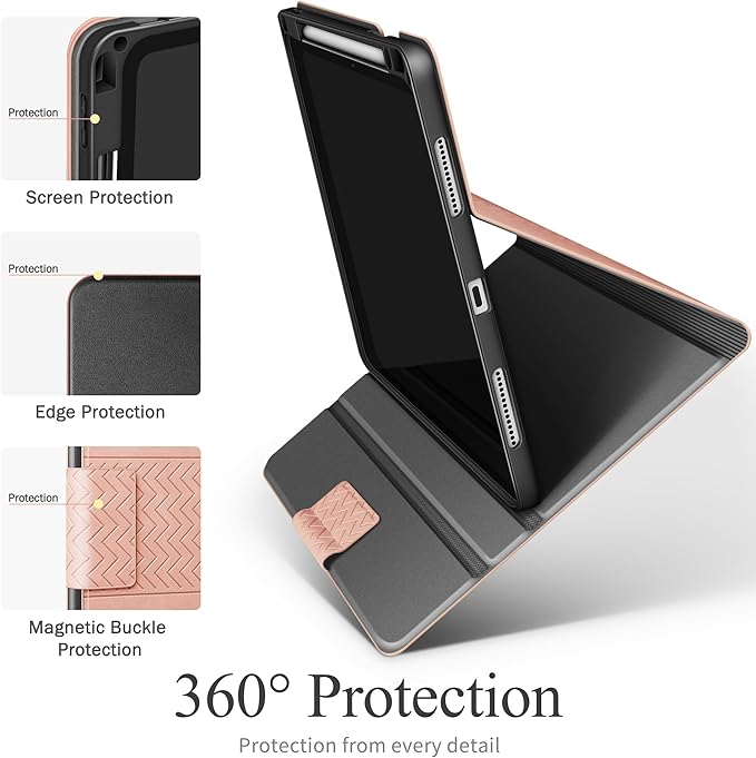 auaua Case for iPad Pro 11 Inch (M5/M4) 2025/2024, PU Leather Case with Pencil Holder, Supports Pencil Pro and Pencil(USB-C), Adjustable Angles, Auto Sleep/Wake (Pink)