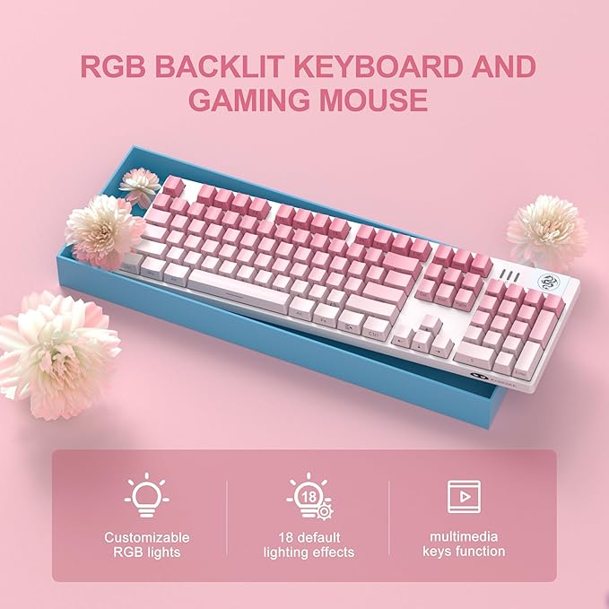 MageGee Mechanical Gaming Keyboard, Wired USB RGB Backlit Keyboard, 104-Key 100% Anti-Ghosting Mechanical Keyboard with Red Switches, Side-Printed Keycaps for Windows PC & Mac
