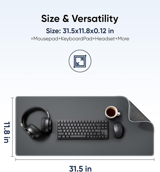 Reniteco Waterproof Large Gaming Mouse Pad with Durable Stitched Edges, Non-Slip Rubber Base, Grainy Jacquard Mouse Mat Desk Pad for Home Office Gaming, 31.5''x11.8''x0.12'', Matte Gray