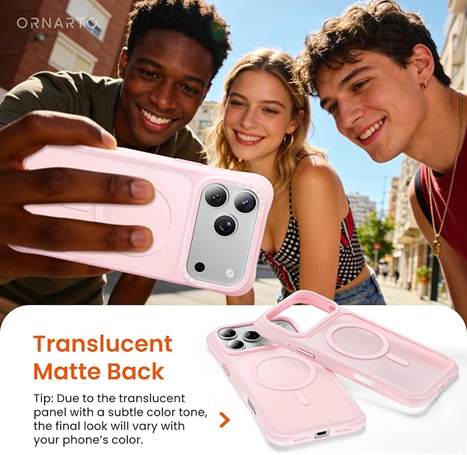 ORNARTO Magnetic for iPhone 17 Pro Max Case, 20FT Military-Grade Drop Protection, Compatible with MagSafe, Slim Shockproof Translucent Matte Phone Case for iPhone 17 Pro Max 6.9", Chalk Pink