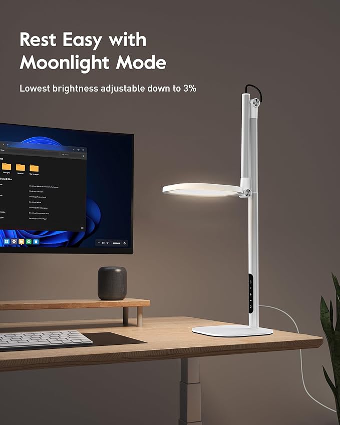 Led Desk Lamps for Home Office with Base, Tall Desk Lamp with 50 Light Modes & Memory and Timer Func Computer Light, Flexible Adjustable Table Lamps for Video Conference, Architect (White 1 Pack)