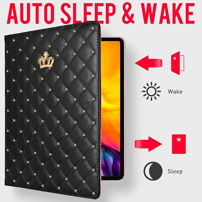 Changjia for iPad Air (3rd Gen) 10.5" 2019/iPad Pro 10.5" 2017 Case,Cute Crown Bling Rhinestone PU Leather Elegant Smart Auto Sleep/Wake Stand Shockproof Protective Case for Apple iPad 10.5 inch,Black