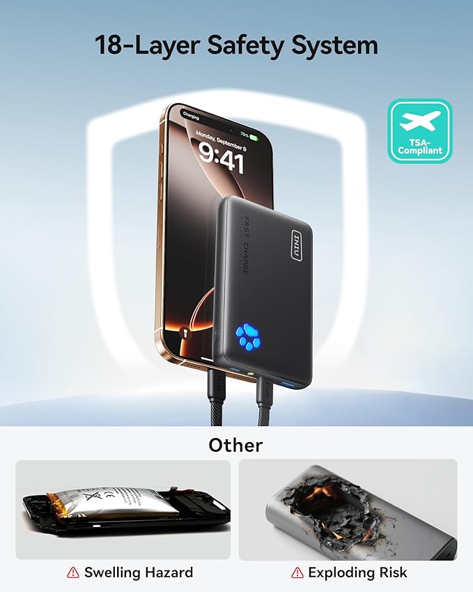 INIU Portable Charger, Ultra Slim 10000mAh 45W PD Power Bank, Fast Charging Mini Battery Pack, Travel Trip Accessories Ship Essentials for College Students Travelers Teen Boys Girls, Blue