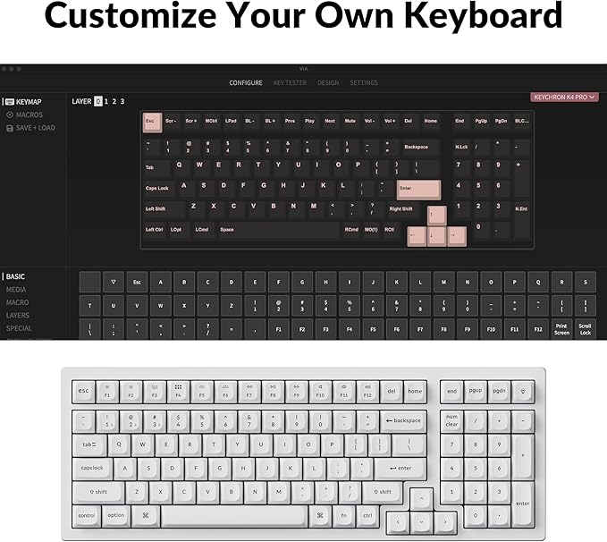 Keychron K4 Pro QMK/VIA Custom Wireless Mechanical Keyboard, Programmable Hot-swappable 100 Keys, RGB Backlight Wired Gaming Keyboard with K Pro Brown Switches for Mac/Windows/Linux - White