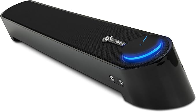 GOgroove Computer Speaker Mini Soundbar - USB Powered PC Sound Bar with Easy Setup Wired AUX, Stereo Audio, Microphone Port, Volume Control Knob, Under Monitor Design for Desktop (Blackout)