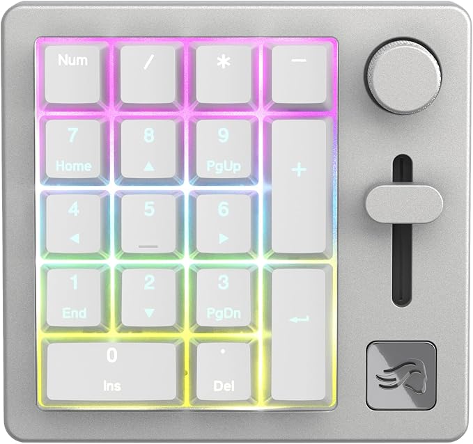 GLORIOUS GMMK Mechanical Numpad- 10 Key USB Programmable Keypad - Hot Swappable, Volume Control, RGB Backlit, Wired & Wireless Bluetooth - Laptop & Keyboard Accessories- White