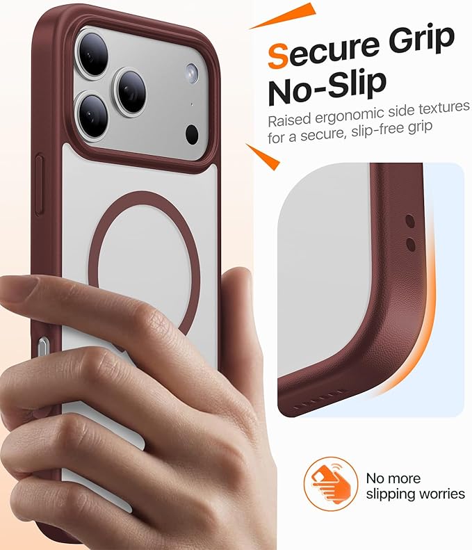 Magnetic for iPhone 17 Pro Max Case,[Anti-Slip][Compatible with MagSafe][Military Grade Drop Protection] Shockproof Protective Translucent Phone Case for iPhone 17 Pro Max Case,Wine Red