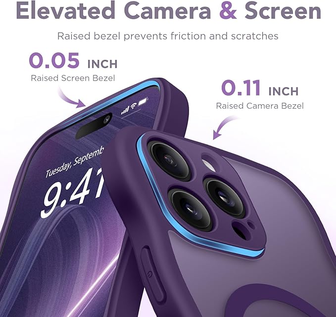 CAPRARO Cute for iPhone 14 Pro Case, Compatible with MagSafe, [Curly Wave Edge] [Full Camera Protection] [14 FT Drop Protection] Magnetic Phone Case for 14 Pro 6.1 Inch, Deep Purple