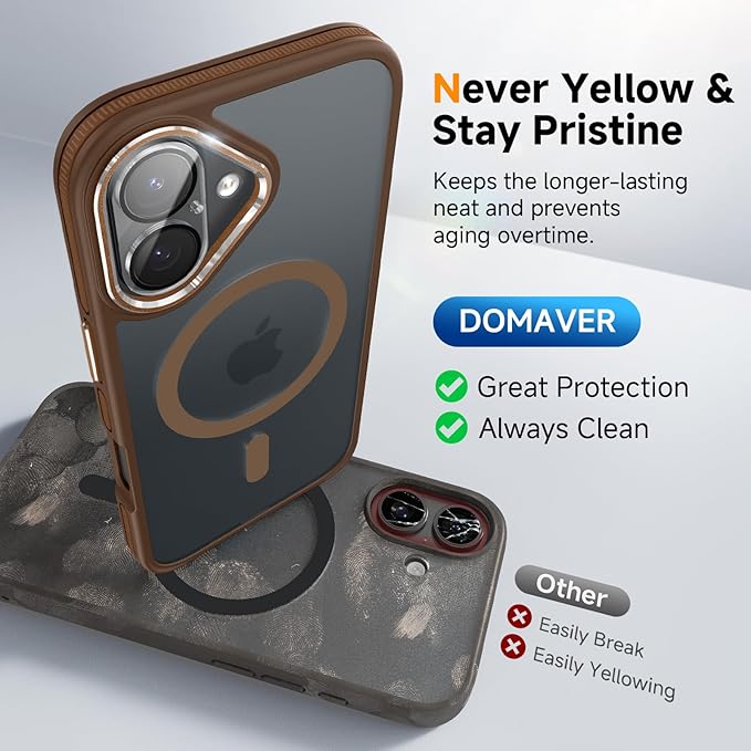 Magnetic 3 in 1 for iPhone 17 Case, [Omni-Directional Protection] with 1x Screen Protector + 1x Camera Cover, [Seamless Work with Magsafe] Translucent Protective Silm Phone Case for iPhone 17 Brown