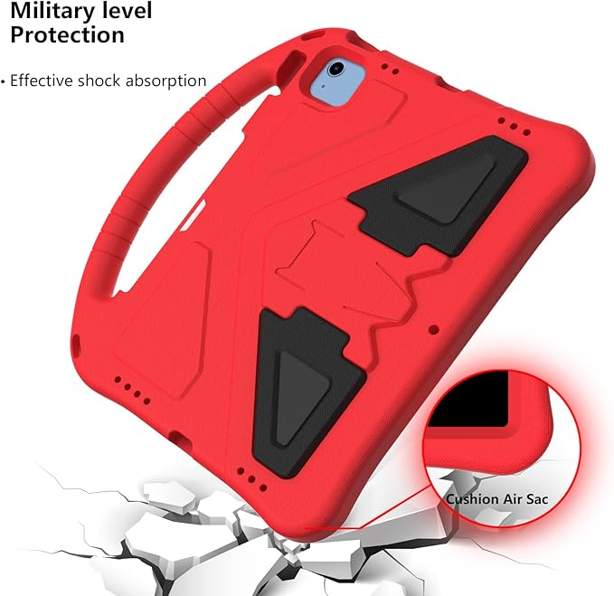 Dteck for iPad 10th Generation Case 2022 10.9 Inch,Lightweight Kids Friendly Shockproof Protective Case with Handle Pencil Holder Kickstand Child Cover for Apple iPad 10th Gen 10.9 Inch 2022,Red