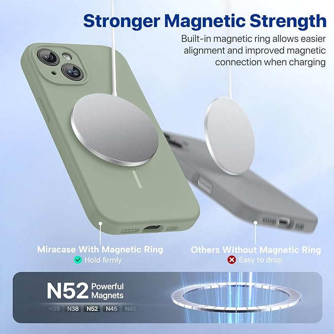 Miracase Compatible with iPhone 15 Case, [Soft Anti-Scratch Microfiber Lining], Liquid Silicone Case Gel Rubber Shockproof Drop Protection Phone Case for iPhone 15, Patina Green