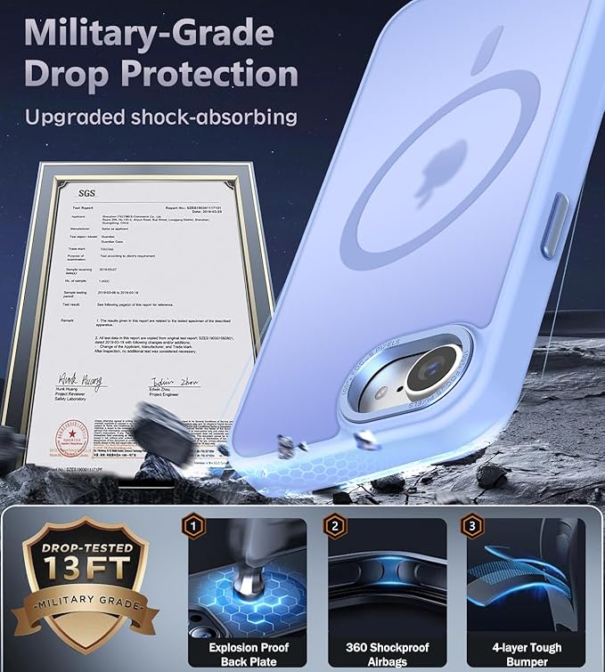 Newfuture Designed for iPhone 17e Case & iPhone 16e Case with Magnetic [13 FT Military Drop Protection] [Compatible with Magsafe] Slim Translucent Shockproof with Anti-Fingerprint Phone Case, Blue