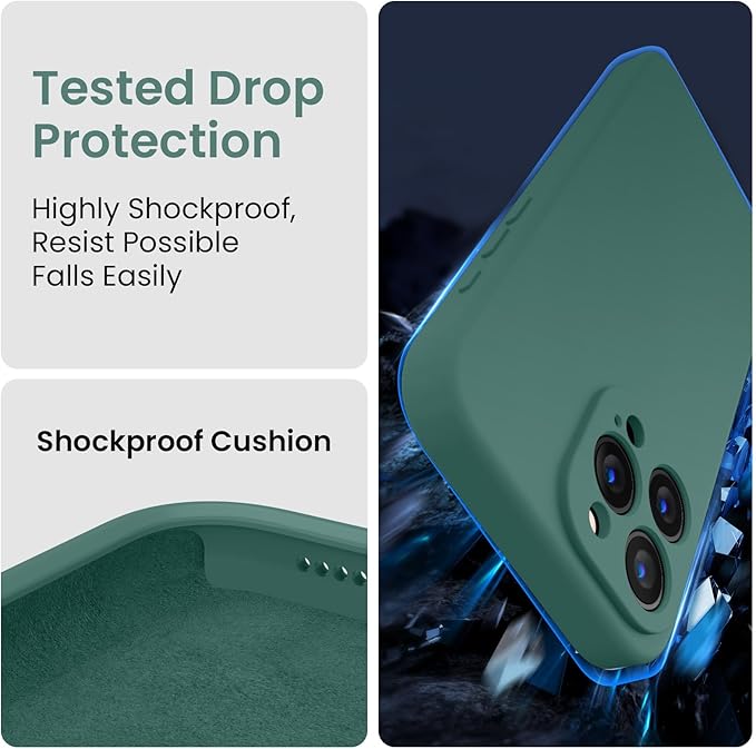 FireNova Designed for iPhone 15 Pro Case, Silicone Upgraded [Camera Protection] Phone Case with [2 Screen Protectors], Soft Anti-Scratch Microfiber Lining Inside, 6.1 inch, Midnight Green