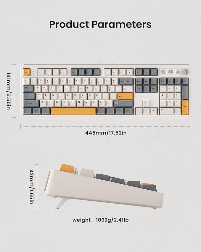 Kisnt KN104 Wireless Mechanical Gaming Keyboard, 100% Full Size 104 Keys with Number Pad, Custom RGB Backlit, Creamy Sound, Hot Swappable, Bluetooth/2.4GHz/USB-C for Win/Mac/PC (Retro Beige)