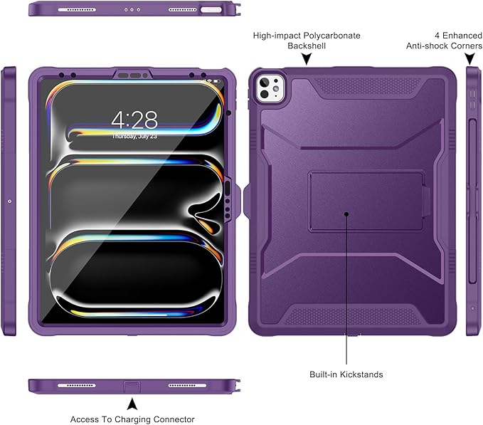 Soke Case for iPad Pro 13 Inch M5/M4 & iPad Air 13 Inch M4/M3/M2(2026/2025/2024), iPad Pro 12.9(2022 2021 2020,6th/5th/4th Gen), Rugged Shockproof Protective Cover - Purple
