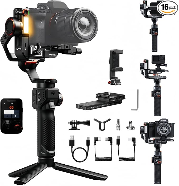 hohem iSteady MT3 Pro Camera Gimbal Stabilizer for Camera Canon/Sony/Nikon/Fujifilm/Lumix/Action Camera/Smartphone, AI Tracking with Detachable Live Feed Remote, 2.5kg Payload,4-in-1 Compatibility