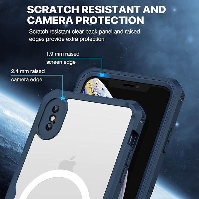 CENHUFO Privacy Magnetic for iPhone Xs Max Case, Full Body Phone Case Built-in 9H Tempered Glass Privacy Screen Protector [Compatible with Magsafe] Shockproof Protective Bumper Clear Cover - Blue