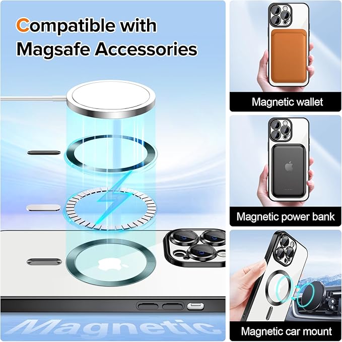 Hython Magnetic Clear for iPhone 12 Pro Max Case with Camera Lens Protector [Compatible with MagSafe] Plating Edge Slim Soft TPU Cover Protective Phone Case for iPhone 12 Pro Max 6.7", Black