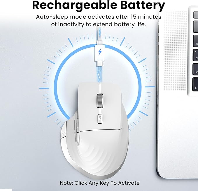 CITLLA Wireless Bluetooth Mouse, Ergonomic Rechargeable Silent Mouse with Multi-Device, Adjustable DPI, Flying Scroll & Thumb Wheel, Bluetooth Mice for Laptop, Computer, Tablet, Smartphone (White)