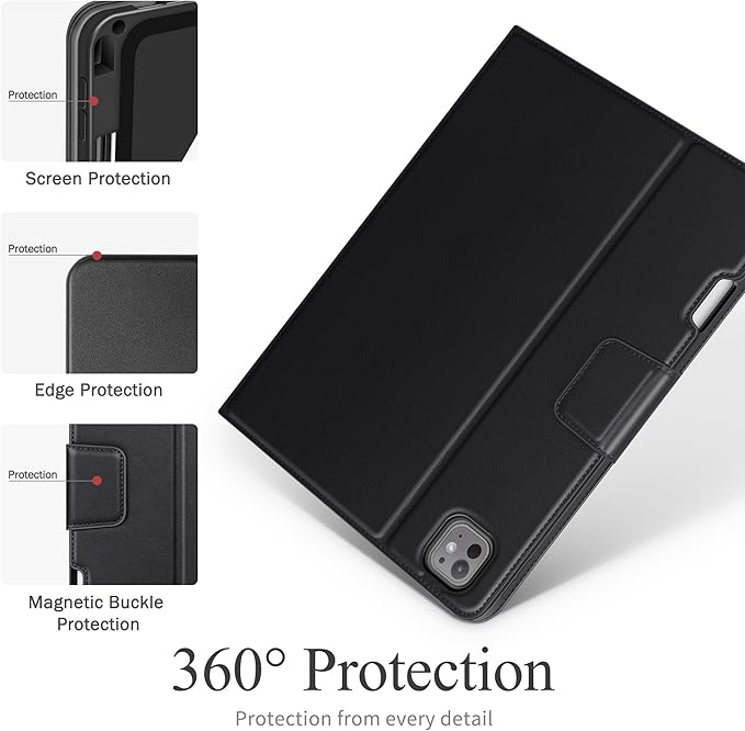 auaua Case for iPad Pro 11 Inch (M5/M4) 2025/2024, with Pencil Holder and Pocket, Multiple Angles Viewing, Magnetic Closure, Auto Sleep/Wake (Black)