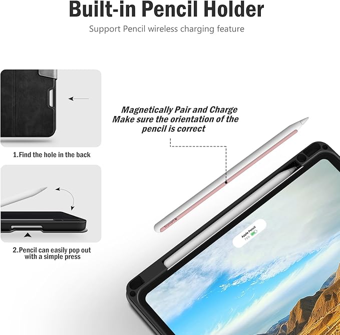 Antbox Case for iPad Pro 11 inch 4th Generation (2022)/3rd/2nd/1st Gen Vegan Leather with Pencil Holder Auto Sleep/Wake Function iPad Pro 11 Cover (Black)