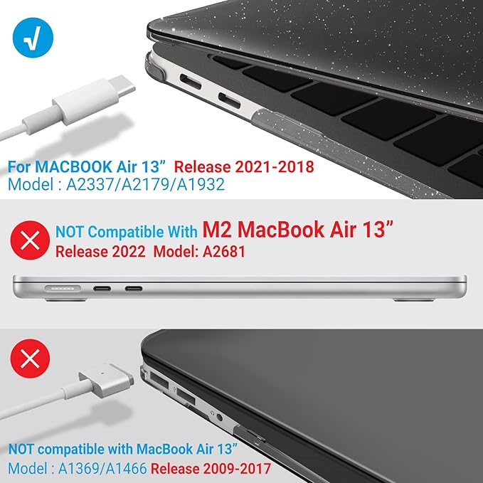 IBENZER Compatible with New MacBook Air 13 inch Case 2022 2021 2020 M1 A2337 A2179 A1932, Plastic Hard Shell Case with Keyboard Cover for Mac Retina Display with Touch ID, Star Black, AT13-S-BK+1