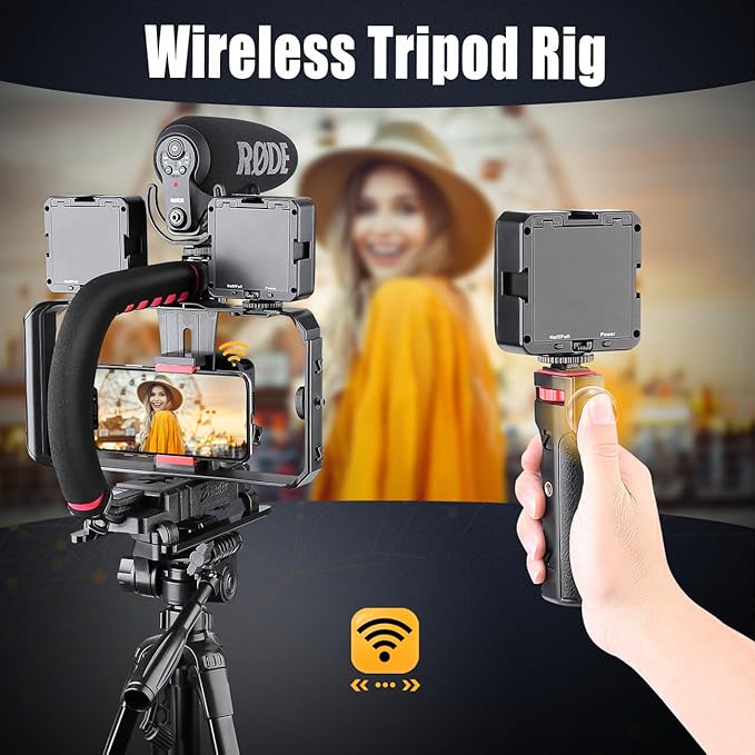 Zeadio Camera Smartphone Handheld Stabilizer, Triple Cold-Shoe Handle Grip Compatible with All Camera Action Camera DSLR Smartphone