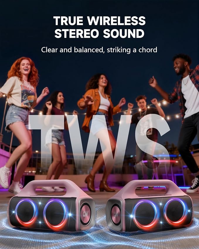 IPX67 Waterproof Bluetooth Speaker:80W(Peak) Loud Outdoor Portable Wireless Party Speakers with LED Lights,20H Playtime,Bluetooth 5.3,Deep Bass & TWS for Pool,Beach
