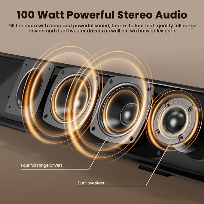 BESTISAN 100 Watt 40 Inch TV Sound Bar, Home Theater System Wired and Wireless Soundbar Speaker(Bluetooth 5.0, 105dB, Dsp Audio, Bass Adjustable, Wall Mountable)