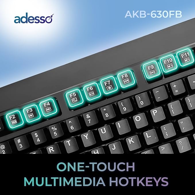 Adesso TAA Compliant Fingerprint Keyboard with AES 256 Encryption USB Wired Full Size 104 Key Layout Windows Hello Compatible Made in Taiwan for Government Business Education AKB-630FB-TAA