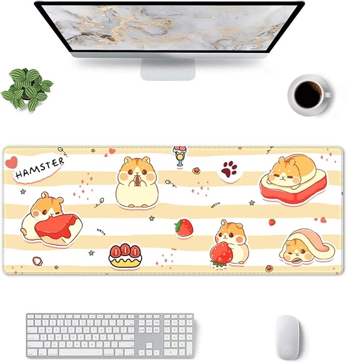 Cute Hamster Mouse Pad XL Large Mousepad Non Slip Rubber Base Desk Mat for Laptop Computer Gaming 31.5" X 12"