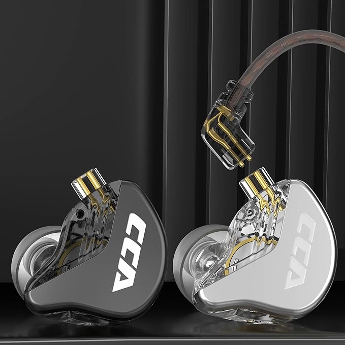 Wired Earbuds with Microphone, CCA CRA in Ear Monitors with Deep Bass Detachable 2Pin OFC Cable, in-Ear Headphones Compatible with iPhone, iPad, Android, Computer Most with 3.5mm Jack (Silver)