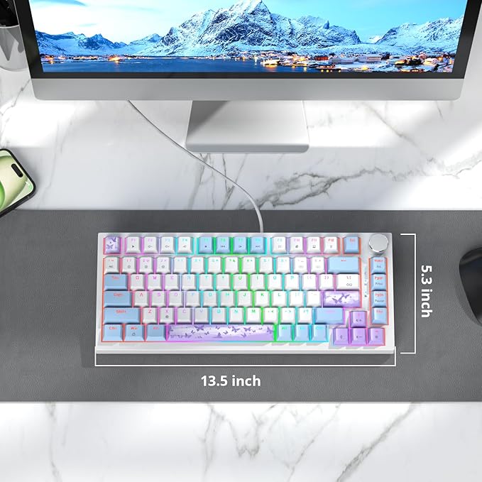 Fogruaden Wired Gaming Keyboard 75 Percent, Hot Swappable, Gasket Mount Creamy Mechanical Keyboard with Knob, Linear Red Switch, RGB Backlit, Sound Absorbing Pads, NKRO Compact TKL Custom Keyboard