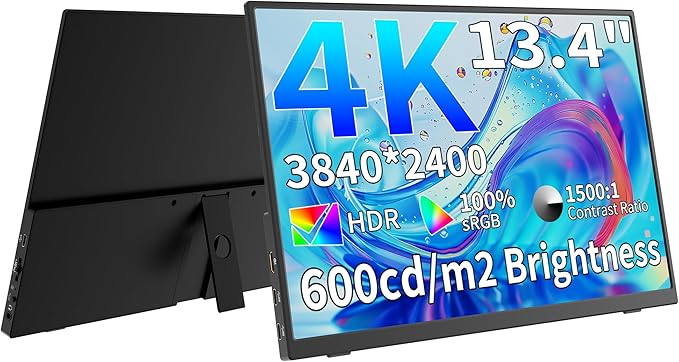 MAGICRAVEN 4K Portable Monitor, 13.3" UHD IPS Laptop Screen, Slim Lightweight Dual USB C HDMI Computer Gaming Display with Speakers, Travel Monitor for PC Phone PS5/4 Xbox Switch