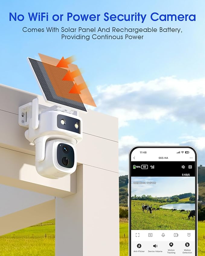 maisi 4G LTE Cellular Solar Wireless Camera Outdoor, 360 Days Free Unlimited Data, Built-in SIM Card 64GB, No WiFi No Power Security Camera, 360° PTZ, 2K Color Night Vision, 2 Way Talk, AI Detection