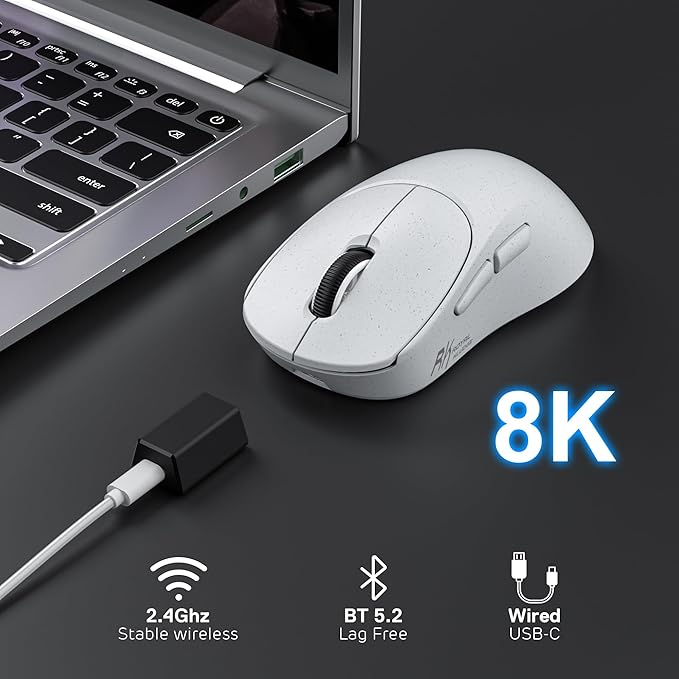 RK ROYAL KLUDGE MG5 8K Wireless Gaming Mouse, 42K DPI PAW3950 Sensor, 56g Lightweight Ergonomic Mouse, Dual 8000Hz Polling Rate, Tri-Mode 2.4G/BT/USB-C, Programmable Web Drive for PC Win/Mac