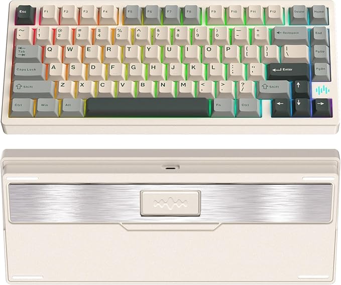 KEEBMONKEY PMOKEY Wave 75 CNC Aluminum Quick Release Tri-Mode Wireless Gaming Keyboard,QMK/VIA Tri-Mode Mechanical Keyboard with 8000mAh Battery,Hot-Swappable with RGB for Windows/Mac/PC (Pro White)